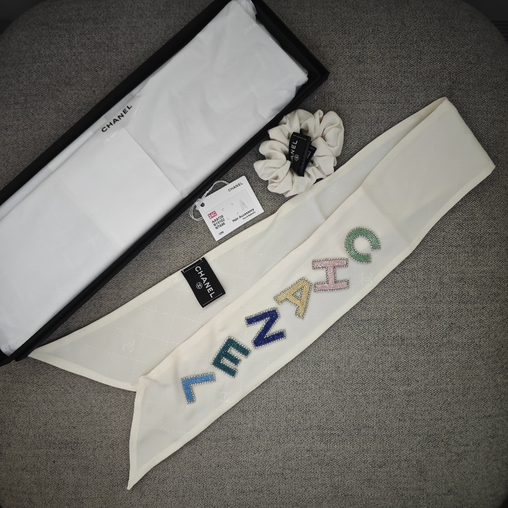 Chanel C24 embroidered scrunchie and bandeau set